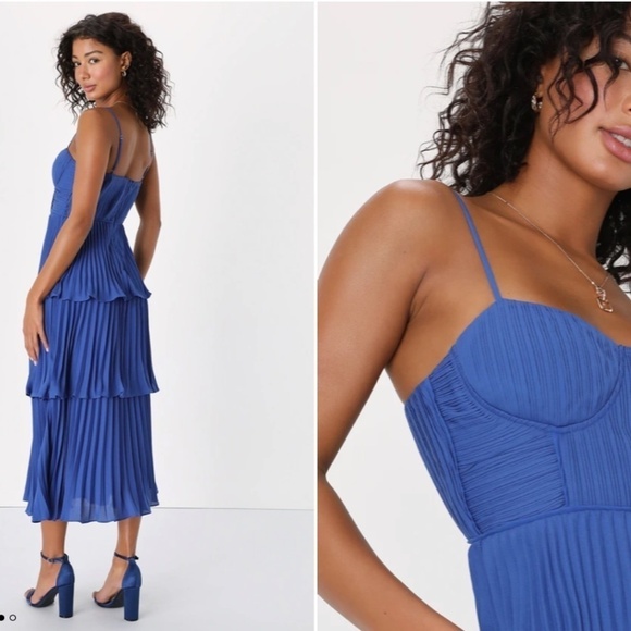 LULUS Prom Wedding Flowy Sexy Boho Tiered Ruffles Bustier Midi Dress - Picture 5 of 7